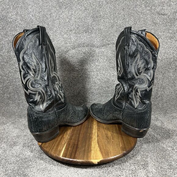 Tony Lama 6258 Vintage Mens Sz 9.5 EE Black Bull Shoulder Leather Cowboy Boots main image 8